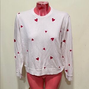 NWT Monrow cream Sweatshirt with Red Heart Accents